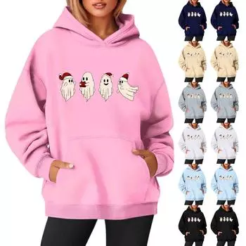 Женские толстовки с круглым вырезом, длинным рукавом, рождественским принтом, однотонная толстовка с капюшоном M хаки