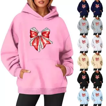 Женские толстовки с круглым вырезом, длинным рукавом, рождественским принтом, однотонная толстовка с капюшоном S