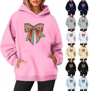 Женские толстовки с круглым вырезом, длинным рукавом, рождественским принтом, однотонная толстовка с капюшоном L тёмно-синий