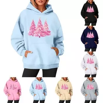 Женские толстовки с круглым вырезом и длинным рукавом с рождественским принтом, однотонная толстовка с капюшоном XXXL