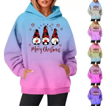Женские толстовки с круглым вырезом и длинным рукавом с рождественским принтом, однотонная толстовка с капюшоном L светло-синий