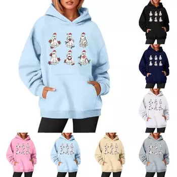 Женские толстовки с круглым вырезом и длинным рукавом с рождественским принтом, однотонная толстовка с капюшоном XL