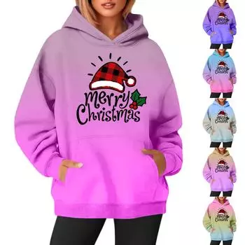 Женские толстовки с круглым вырезом и длинным рукавом с рождественским принтом, однотонная толстовка с капюшоном XL