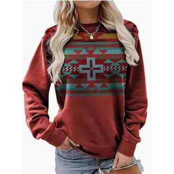 Женские толстовки с круглым вырезом, модные 3D-принты в ретро-этническом стиле, свободные спортивные костюмы для девочек, пуловеры с длинными рукавами для девочек, одежда S
