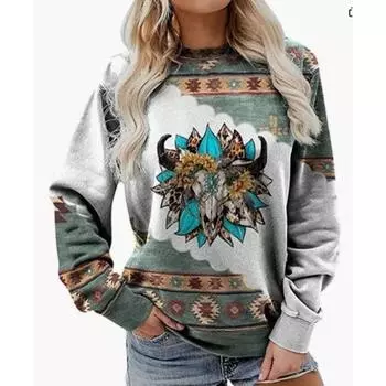 Женские толстовки с круглым вырезом, модные 3D-принты в ретро-этническом стиле, свободные спортивные костюмы для девочек, свитера с длинными рукавами для девочек, одежда S