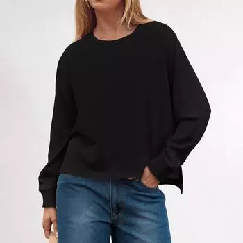 Женские толстовки с круглым вырезом, модные свободные топы с длинным рукавом, пуловеры, одежда L чёрный