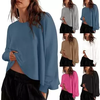 Женские толстовки с круглым вырезом, модные свободные топы с длинным рукавом, пуловеры, одежда L чёрный