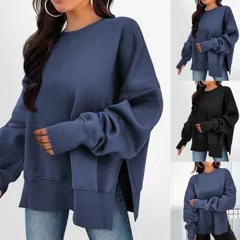 Женские толстовки с круглым вырезом, свитера, повседневная удобная модная одежда, одежда S чёрный