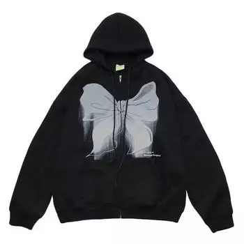 Женские толстовки с принтом бабочки, куртки на молнии, осень-зима, повседневные толстовки Harajuku большого размера, черный спортивный костюм, свободные спортивные рубашки XXL чёрный