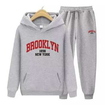 Женские толстовки с принтом Brooklyn 1898 + брюки, комплект из двух предметов, спортивные костюмы, брюки для бега, плотная теплая одежда S