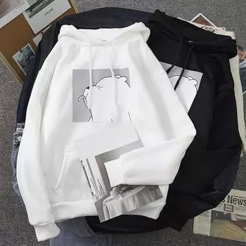 Женские толстовки с симпатичным рисунком и принтом, женская плюшевая новая свободная куртка с длинным рукавом и капюшоном для осени и зимы M белый