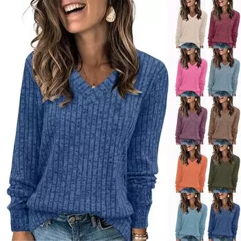 Женские толстовки с v-образным вырезом и длинными рукавами, свободные повседневные осенние модные свитера L бежевый