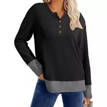 Женские толстовки с V-образным вырезом, повседневные удобные модные наряды, одежда M чёрный