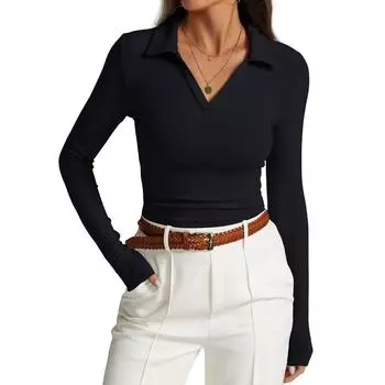 Женские толстовки с V-образным вырезом, повседневные удобные модные наряды, одежда M чёрный