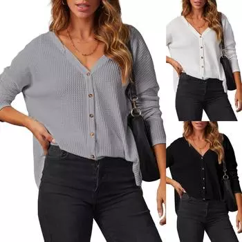 Женские толстовки с V-образным вырезом, повседневные удобные модные наряды, одежда M чёрный