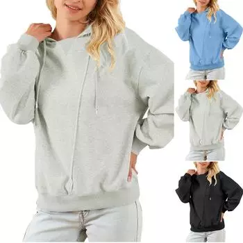 Женские толстовки с заниженной линией плеч, модные толстовки с длинными рукавами, свободные туники, топы, осенние удобные нарядные блузки M чёрный