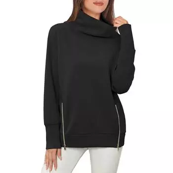 Женские толстовки, свитера с высоким воротом, повседневная удобная модная одежда, одежда M чёрный