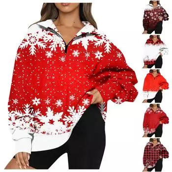 Женские толстовки-свитшоты с застежкой-молнией 1/4, легкие толстовки с длинными рукавами и рождественским принтом, модная толстовка с капюшоном и заниженными плечами L разноцветный