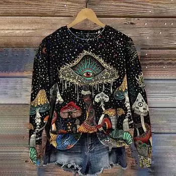 Женские толстовки Винтажные топы с 3D-принтом Повседневная одежда с круглым вырезом и длинным рукавом Уличная одежда Пуловеры Одежда для девочек в стиле хип-хоп S