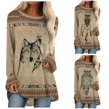 Женские толстовки в стиле вестерн, платье, повседневные топы, рубашки с длинными рукавами, одежда для женщин S коричневый