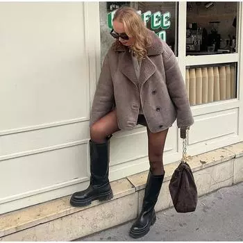 Женские толстые куртки из искусственной кожи для женщин, осенне-зимние теплые шерстяные пальто, демисезонные плюшевые куртки, верхняя одежда S хаки
