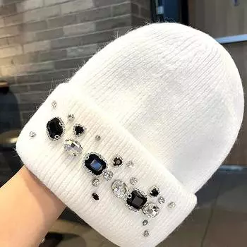 Женские толстые шапки для женщин осень-зима сплав алмазный мех вязаная шапка M56-58cm