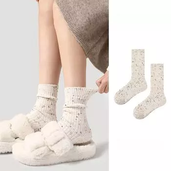 Женские толстые теплые носки Renaissance Alpaca из шерсти в горошек - белые, средней длины R8508 White Chocolate Cookies, One Size белый