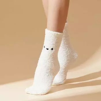 Женские толстые теплые носки, зимние милые забавные носки в стиле аниме, домашние белые пушистые носки, новогодний, рождественский подарок, повседневные One Size коричневый