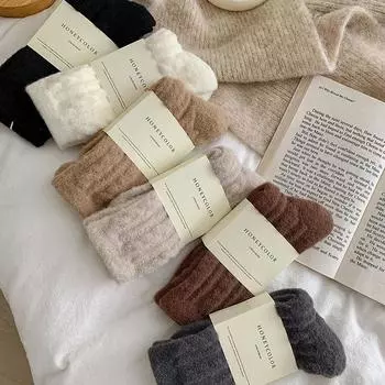 Женские толстые зимние бархатные носки средней длины - дизайн полотенца с цветным ворсом Майяра One Size белый