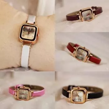 Женские тонкие аналоговые кварцевые наручные часы из искусственной кожи с квадратным циферблатом в подарок чёрный