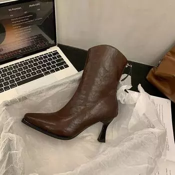 Женские тонкие ботильоны, модные элегантные туфли с острым носком из мягкой кожи, на тонком высоком каблуке, осень-зима, женские короткие ботильоны Morder 35 чёрный