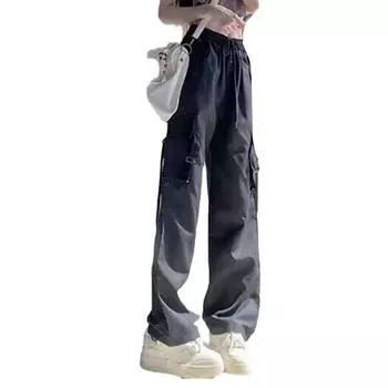 Женские тонкие брюки-карго с эластичным шнурком и высокой талией, повседневные брюки, однотонные широкие брюки, спортивные брюки с несколькими карманами M розовый