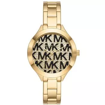 Женские тонкие часы Michael Kors Runway с золотым циферблатом золотистый