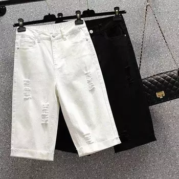 Женские тонкие джинсы большого размера, весна-лето, тонкие однотонные шорты 5XL