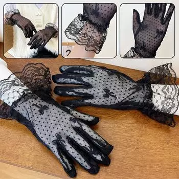Женские тонкие кружевные перчатки, сетчатые кружевные этикетные ювелирные изделия, перчатки с ощущением льда, защита для рук, лето чёрный
