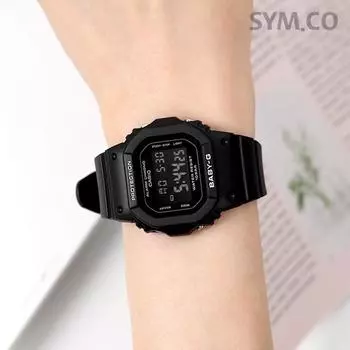 Женские тонкие наручные часы Casio BabyG Digital Square All Black