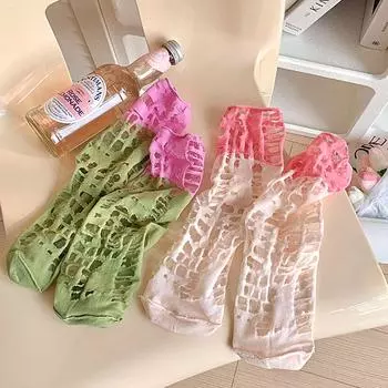 Женские тонкие носки с рваными дырками, цветные лоскутные хлопковые летние дышащие носки средней длины розовый