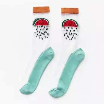 Женские тонкие прозрачные носки из хрустального стекла и шелка, милые летние сетчатые носки с фруктами: клубникой, авокадо, персиком и арбузом