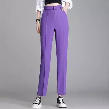 Женские тонкие прямые брюки для весенне-осеннего сезона, повседневные брюки с короткими штанинами 5XL