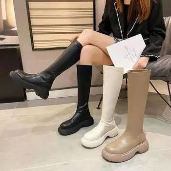 Женские тонкие сапоги MAITA из мягкой кожи, осень 2022, новые сапоги до бедра, тонкие рыцарские сапоги, одинарные ботинки 35 бежевый