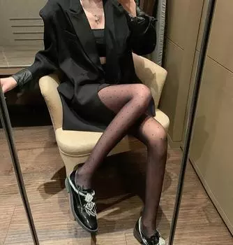 «Женские тонкие сексуальные шелковые чулки в горошек 2021 года — черные цельные колготки» One Size чёрный