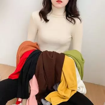 Женские тонкие сексуальные вязаные пуловеры, осенне-зимний свитер, водолазка, женские свитера, высокая эластичная одежда больших размеров one size коричневый