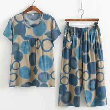 Женские тонкие топы, шелковистые удобные семь брюк, пижамный костюм из двух предметов XXXXL синий