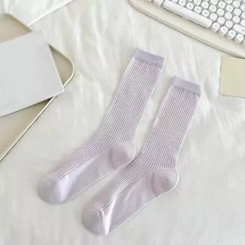 Женские тонкие вертикальные полосатые хлопковые носки средней длины, блестящие чулки для женщин, повседневный стиль, удобные носки Calcetines Mujer One Size чёрный