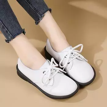 Женские топсайдеры, кожаные удобные туфли на плоской подошве для вождения, повседневные прогулочные туфли больших размеров, минималистичная обувь для беременных, женские демисезонные полуботинки EU: 35 чёрный