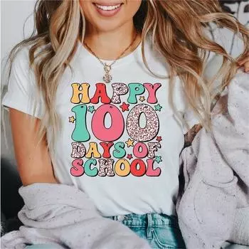Женские топы 100 дней школы с принтом High Street Trendy Fashion Casual Cotton T Shirts Womens S