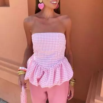 Женские топы бандо без бретелек с эластичной резинкой сзади и пышной юбкой-лепестком, дизайнерские майки для вечеринок, уличной фотографии, жилет для повседневной носки S белый