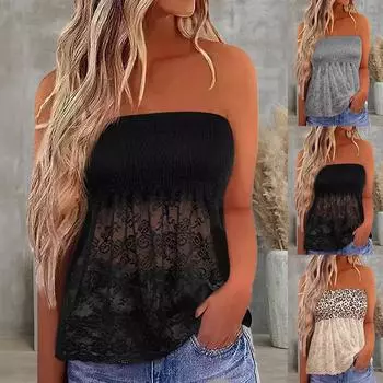 Женские топы-бандо без бретелек, жилет, летняя женская пляжная блузка, футболки