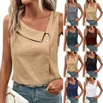 Женские топы без рукавов, однотонные модные повседневные свободные рубашки с V-образным вырезом и рубашками больших размеров L бежевый
