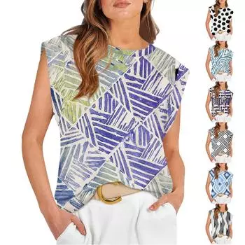 Женские топы без рукавов с цветочным принтом, повседневная модная футболка с короткими рукавами L чёрный